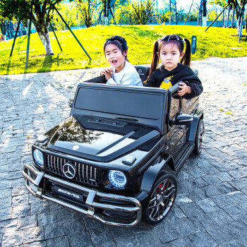 酷太阳 奔驰大G儿童电动汽车双人小孩超大越野四轮遥控宝宝玩具车可坐人 黑色四驱发泡软轮