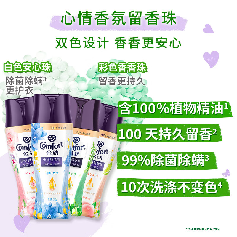 Comfort 金纺 留香珠组套白桃+蓝风铃+玫瑰+草木 200g*4情绪香氛精 89.9元