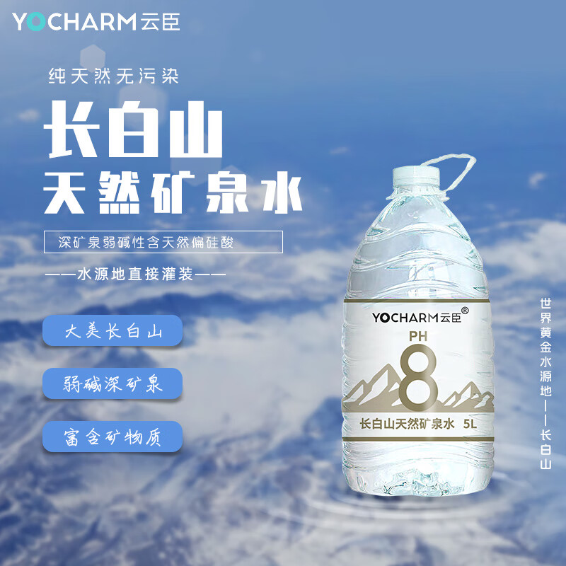 Yocharm 云臣 长白山天然矿泉水 深矿泉弱碱性含天然偏硅酸 5L*4桶 年货 33.91元（需买2件，需用券）