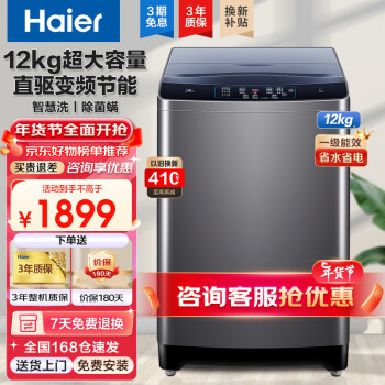 Haier 海尔 波轮洗衣机直驱变频全自动12公斤大容量智慧自编程电离除菌洗节能省水省电租房乡镇可达