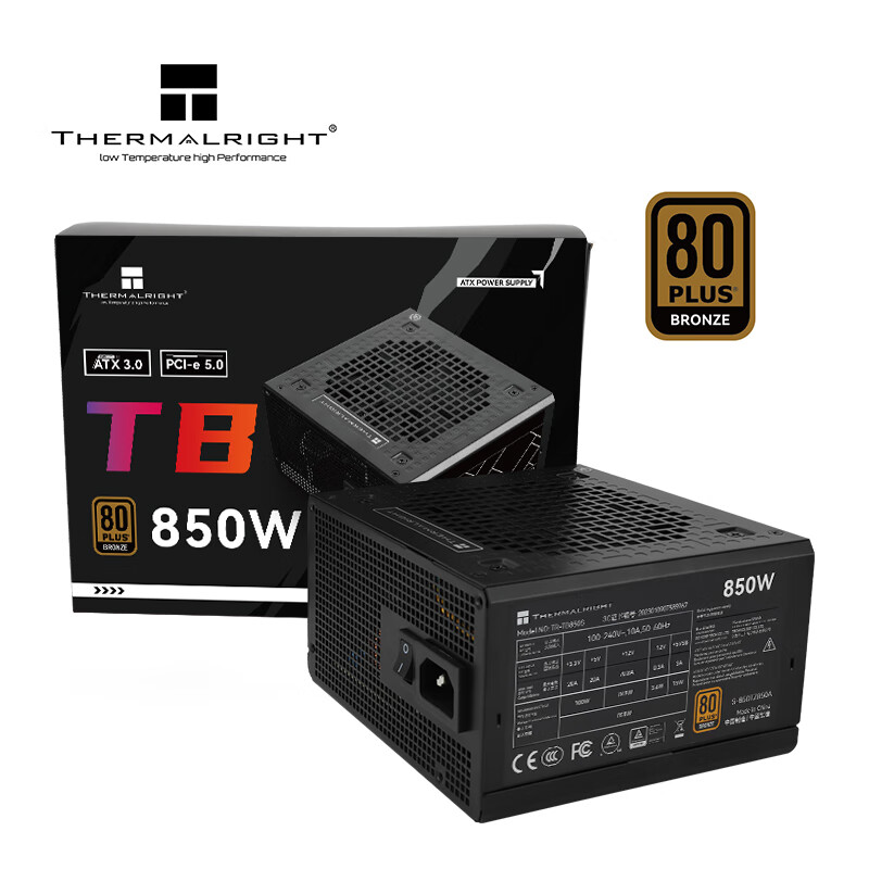 利民 额定850W TR-TB850S 铜牌认证 日系大电容 14CM小机身原生PCIE5.0 ATX电源 80PLUS铜牌认证 379元