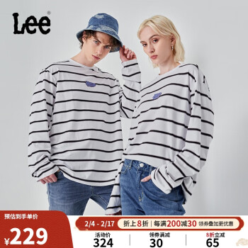 Lee 23秋冬舒适版白色条纹男女同款长袖T恤 白色 L