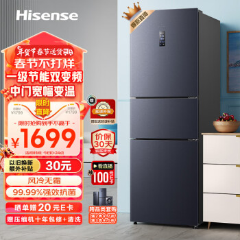 Hisense 海信 三开门冰箱小型 家用电冰箱 无霜冰箱一级能效 252升双变频 小 BCD-252WYK1DPUJ