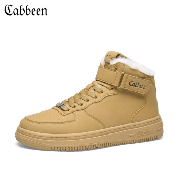Cabbeen 卡宾 男鞋加毛保暖高帮板鞋经典百搭复古休闲鞋男3224205040 黄色 40