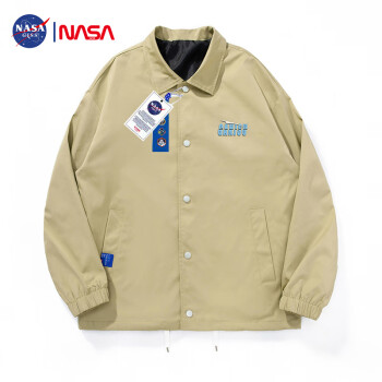 NASA GISS 潮牌外套男春季夹克男士青少年潮流印花翻领上衣男装 卡其 3XL