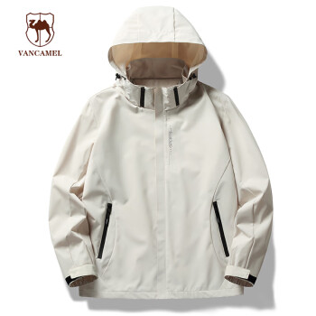 VANCAMEL 西域駱駝 男士沖鋒衣 情侶登山服夾克 男象牙白 4XL