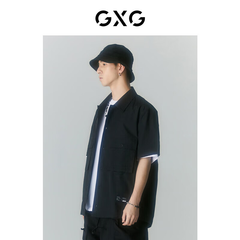 GXG 男装商场同款迷幻短袖衬衫22年夏季 黑色 175/L 76.05元