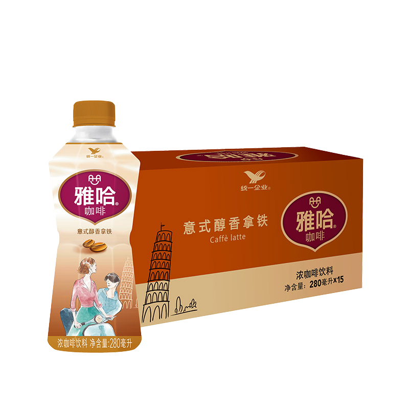 统一 雅哈 意式醇香拿铁咖啡280ml*15瓶/箱  37.92元plus会员免运费