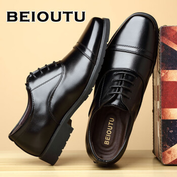 BEIOUTU 北欧图 皮鞋男士正装鞋商务休闲鞋系带三接头英伦男鞋 207 黑色 43