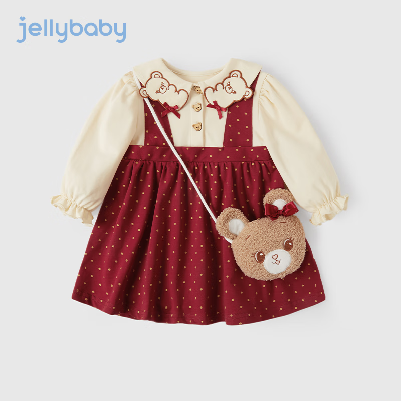 JELLYBABY 2024年春秋季新款女童婴幼裙子连衣裙时尚舒适 红色 100 券后89元