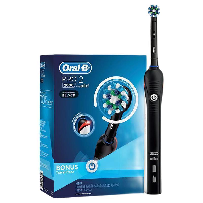 Oral-B 欧乐-B 欧乐B（Oralb）电动牙刷 成人3D声波震动充电式牙刷 P2000黑 券后179元