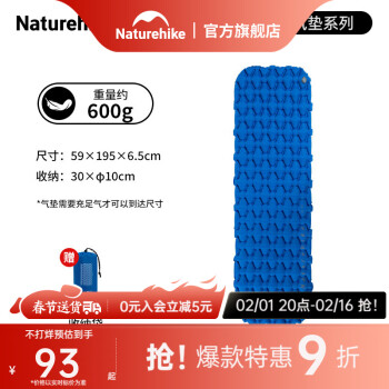 Naturehike 挪客气袋式超轻充气垫 户外帐篷睡垫露营野营单人加厚防潮垫 迪瓦蓝充气垫（不含充气袋）