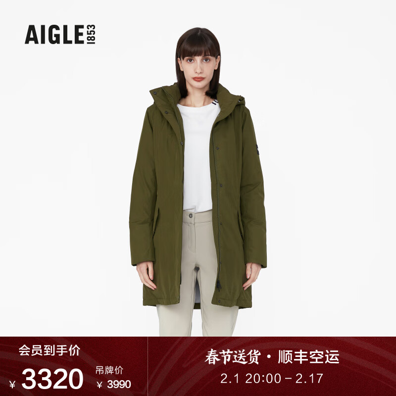 AIGLE 艾高 女士GTX INF防风加厚保暖羽绒服中长款鹅绒极寒羽绒服 卡其绿 Q2721 36 券后3365元