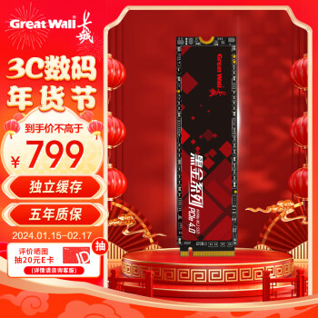 Great Wall 长城 2TB SSD固态硬盘 M.2接口(NVMe协议 PCIe4.0x4)GW700H系列 7400MB/s读速 2GB独立缓存