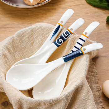 友来福 日式陶瓷大勺子长柄家用汤勺大号盛汤勺舀粥调羹汤匙餐具吃拉面勺