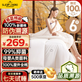 SleepHero 睡眠英雄 100%新疆棉花秋冬棉被子 6斤 200*230cm