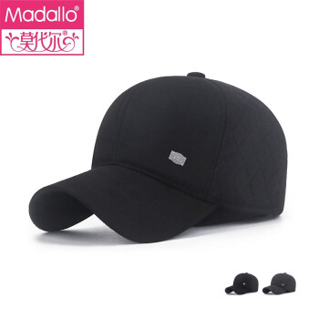 Madallo 莫代尔 帽子男棒球帽护耳包边户外春季中老年男士鸭舌帽送礼桁绣方标黑色