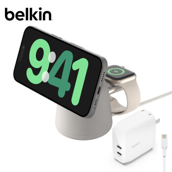 belkin 贝尔金 苹果无线充电器 MagSafe磁吸快充支架 苹果15W手机iPhone充电 手表Watch