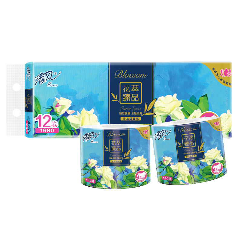 Breeze 清风 有芯卷纸 花萃臻品4层加厚 140克12卷 卫生纸卷筒纸 纸巾卷 券后15.55元