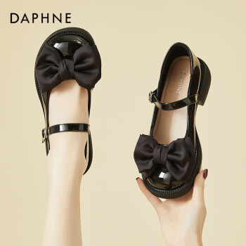 DAPHNE 达芙妮 玛丽珍小皮鞋女日系jk平底软底蝴蝶结单鞋女4623101026 黑色 39