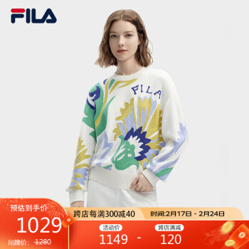 FILA 斐乐 V&A联名大艺术家织衫女子毛衣2024时尚宽松满印上衣