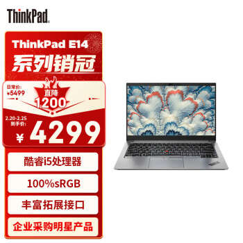 ThinkPad 思考本 E14 英特尔酷睿i5 联想14英寸轻薄便携笔记本电脑(i5 16G 512G 100%sRGB 银)商务办公本