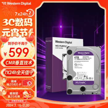 西部数据 WesternDigital西部数据监控级硬盘紫盘4TB