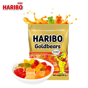 HARIBO 哈瑞宝 土耳其进口小熊软糖 儿童零食果汁橡皮糖qq软糖多口味水果糖80g