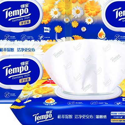 Tempo 得宝 湿厕纸 40片*5包 洋甘菊植萃精华 可冲散 湿纸巾 湿巾 私处厕纸 券后30.9元