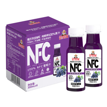 福兰农庄 100%NFC葡萄汁纯鲜果压榨果汁0添加剂0脂肪300ml*6瓶年货节送