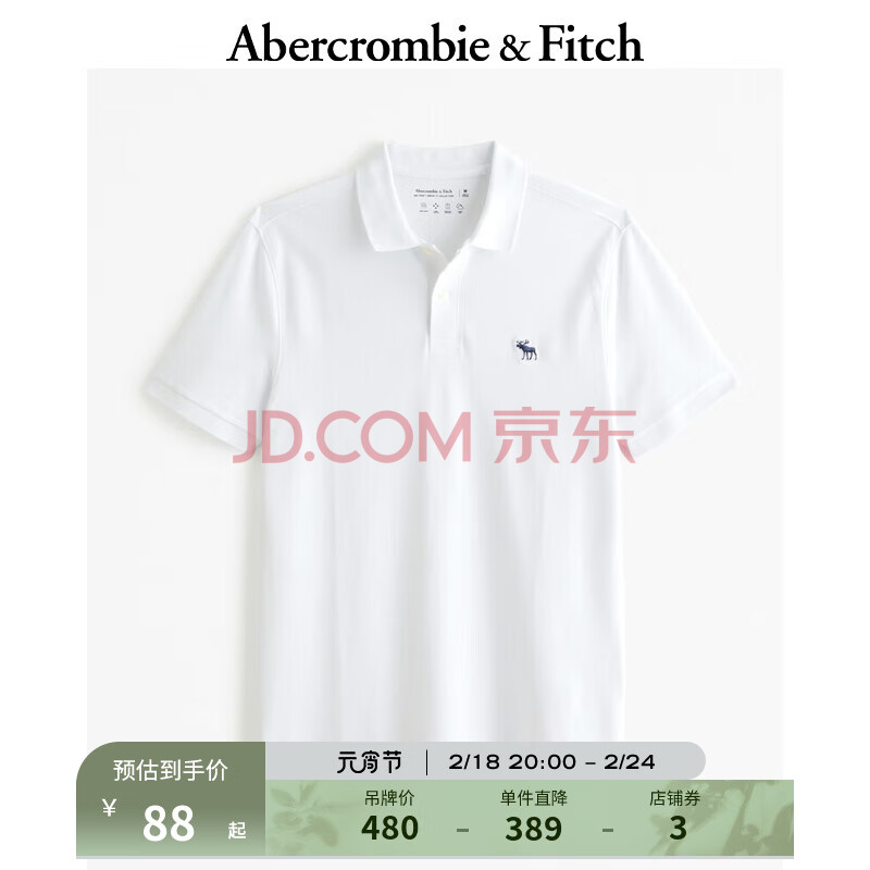 Abercrombie & Fitch 男装 美式复古商务休闲通勤百搭刺绣小麋鹿短袖Polo衫 325429-1 白色 S (175/92A) ￥104