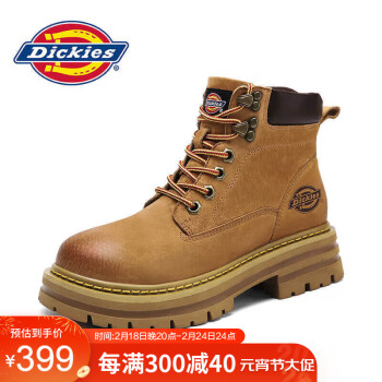 Dickies 帝客 马丁靴男冬季英伦风复古靴子男高帮男靴厚底男士工装靴 土黄色 42