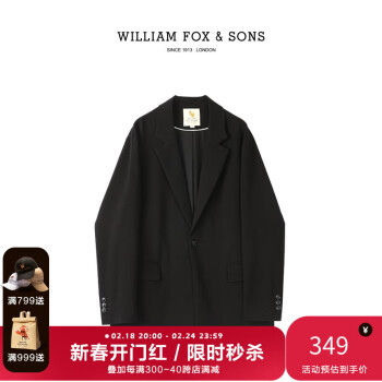 William fox&sons 威廉福克斯休闲小西装男轻商务宽松单西韩版潮流痞帅男士西服外套 黑色 175/L