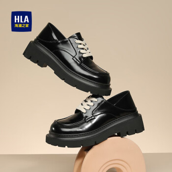 HLA 海澜之家 舒适休闲百搭小皮鞋女士防滑耐磨单鞋HDADXW1ACS014 黑色35