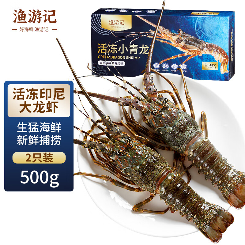 渔游记 YUYOUJI）印尼小青龙虾500g/2只 超大龙虾 花龙海鲜水产冷冻大虾生鲜 虾类 130.9元