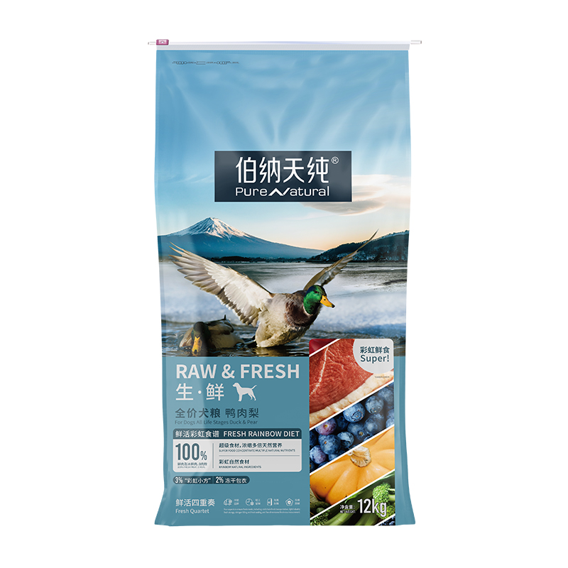 伯纳天纯 狗粮生鲜super冻干鲜肉鸭肉梨升级款狗干粮全阶段通用犬粮 鸭肉梨12kg 券后514.32元
