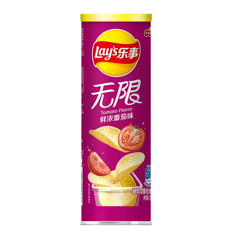 Lay's 乐事 无限薯片 零食 休闲食品 鲜浓番茄味104g罐装 膨化食品 0.67元