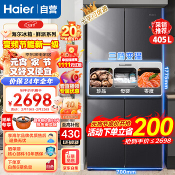 Haier 海尔 BCD-405WLHTDEDS9U1 风冷十字对开门冰箱 405L 星蕴银