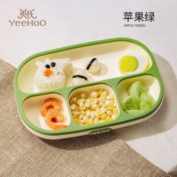 YeeHoO 英氏 宝宝餐盘儿童硅胶婴儿吸盘碗辅食分格餐盘吃饭餐具全硅胶 苹果绿