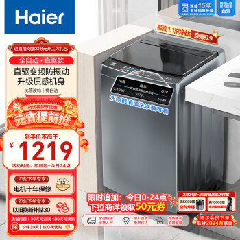 Haier 海尔 波轮洗衣机全自动小型 变频升级款 10公斤大容量 除螨洗 桶自洁 原厂品质