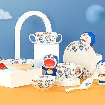 Yomerto 悠米兔 家用创意陶瓷卡通碗盘碟餐具套装哆啦A梦儿童餐具礼盒套装