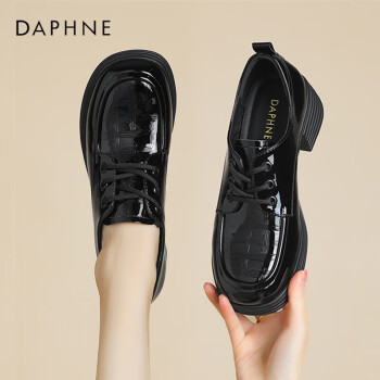 DAPHNE 达芙妮 单鞋女英伦风厚底粗跟小皮鞋高跟通勤女鞋子 4024101016 黑色 38