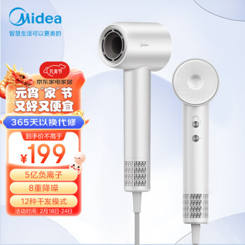 Midea 美的 高速吹风机家用吹风筒/大功率/高浓度负离子护发/大风力速干/低噪/送礼盒装电吹风FG208-流光