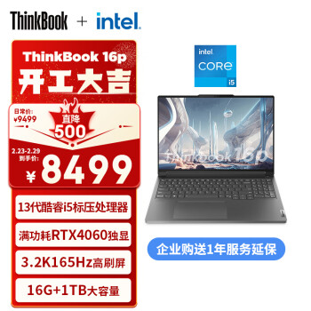 Lenovo 联想 ThinkBook 16p 2023款 十三代酷睿版 16.0英寸 轻薄本 灰色