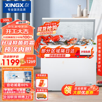 XINGX 星星 300升家用商用减霜净味冰柜 冷藏冷冻转换冷柜 节能顶开冰箱 BD/BC-300QJ