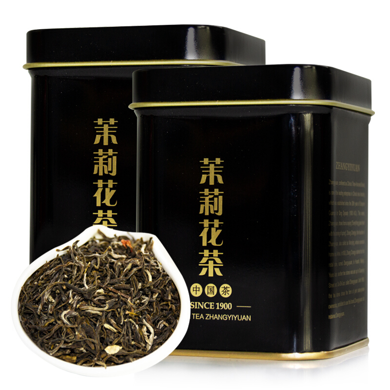 张一元 茶叶茉莉花茶特级浓香花茶黑罐2罐组合100g 64元