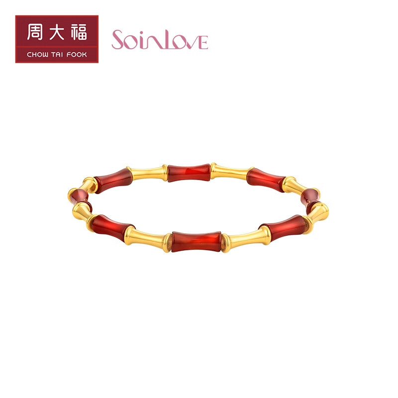 周大福 SOINLOVE蜜粉金十里红妆 竹节红玉髓足金黄金手链女 VR1298 VR1298-3520 3080元