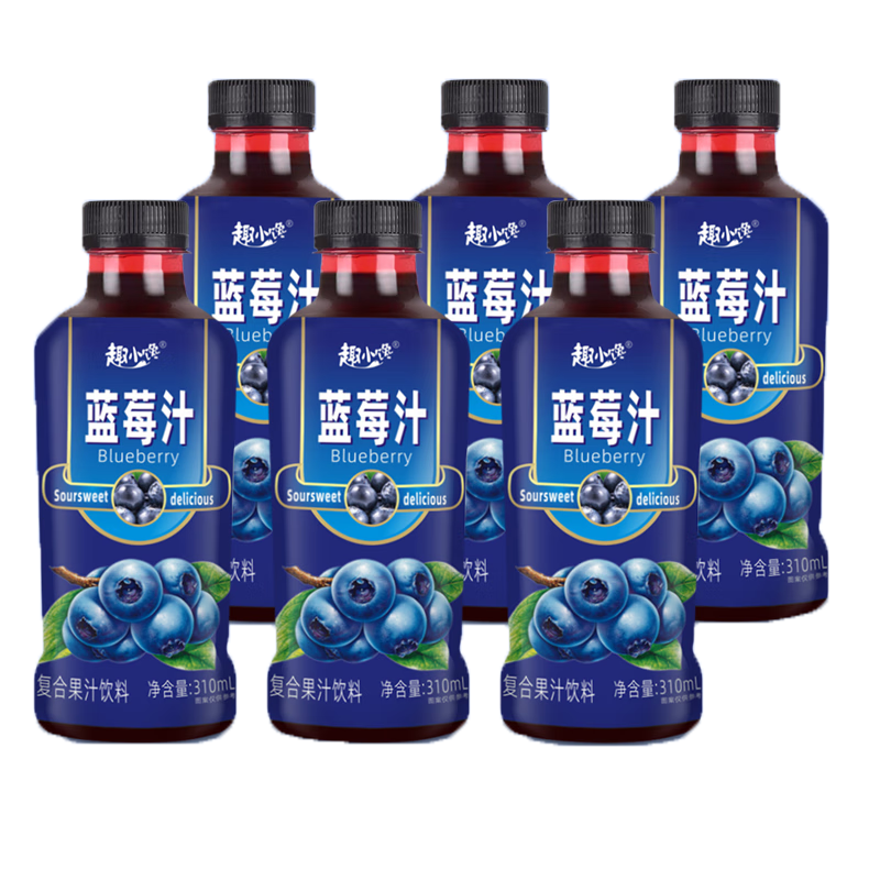 趣小谗 蓝莓汁 复合果汁饮料整箱 310ml*6瓶 9.9元