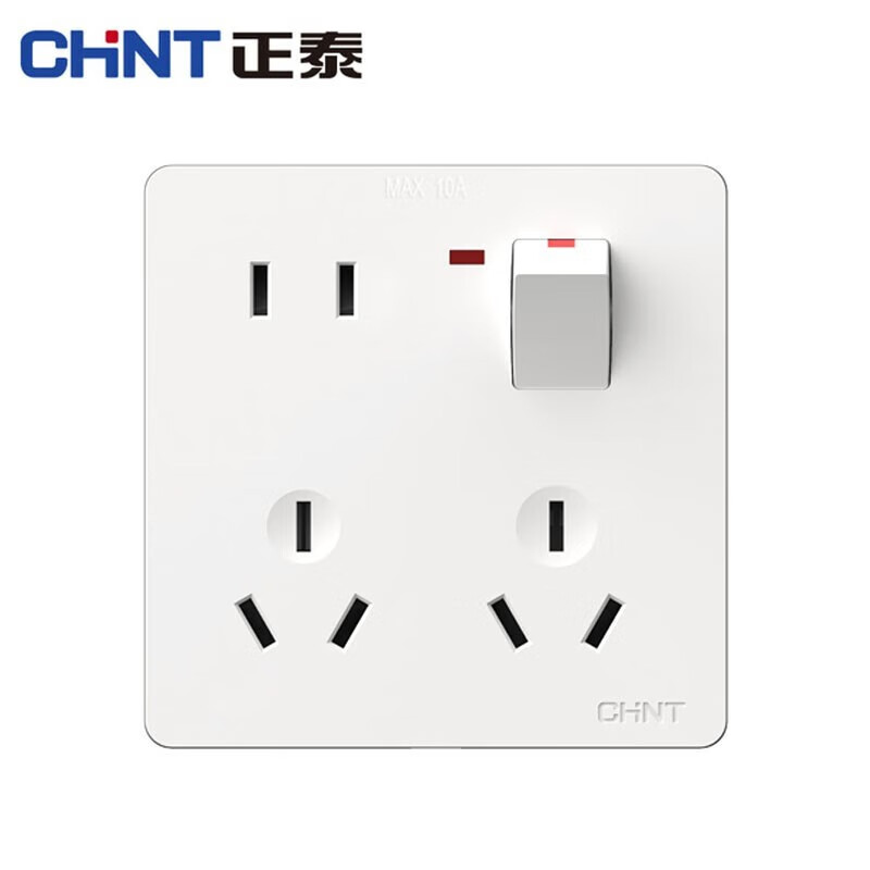 CHNT 正泰 开关插座面板86型家用墙壁电源五孔插座厨房一开八孔插座错位五孔 一开八孔白色 11.4元