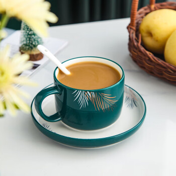 移动端：YUHANGCIYE 裕行 咖啡具套装欧式陶瓷杯子茶具简约墨羽咖啡杯精致陶瓷/1杯1碟1勺